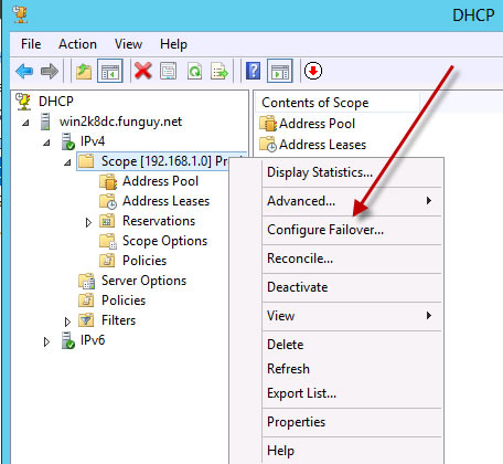 Configure WIndows 2012 DHCP Failover
